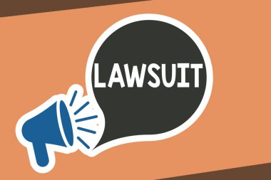 Writing note showing Lawsuit. Business photo showcasing Claim Dispute brought to law courthouse Legal trial auction clipart