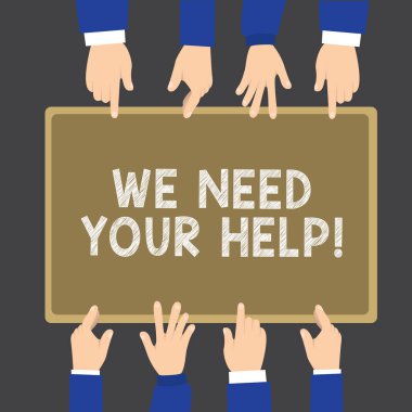 Biz sizin yardıma ihtiyacınız var gösterilen Not yazma. Hizmet yardım destek boşuna parası yardım Grant vitrine iş fotoğraf