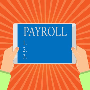 Kavramsal el Bordro gösterilen yazma. İş fotoğraf vitrine toplam miktarı para şirket çalışanlarına maaş ödeme öder