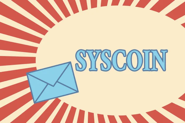 A kézírás szöveg Syscoin. Koncepció, azaz Cryptocurrency Blockchain digitális valuta értékesíthetők token — Stock Fotó