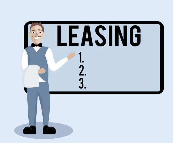 Conceptuele hand schrijven tonen van Leasing. Zakelijke foto tekst Grant op lease-overeenkomst te huur overeenkomst tussen twee partijen Contract — Stockfoto