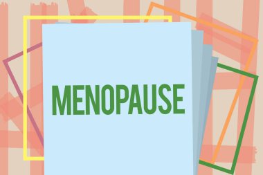 Menopoz gösterilen Not yazma. Adet büyük kadınların hormonal değişiklikler dönemi kesilmesi vitrine iş fotoğraf