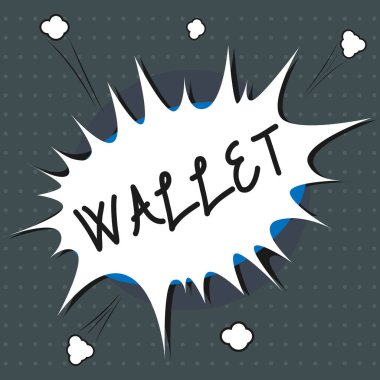 M-cüzdan gösterilen metin işareti. Kavramsal fotoğraf Pocketsized para ve plastik kart tutmak için durum katlama düz