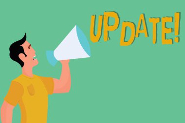 Kavramsal el güncelleştirme gösterilen yazma. İş fotoğraf vitrine yapmak bir şey daha modern ekleme yeni gerçekler tasarımını değiştirme