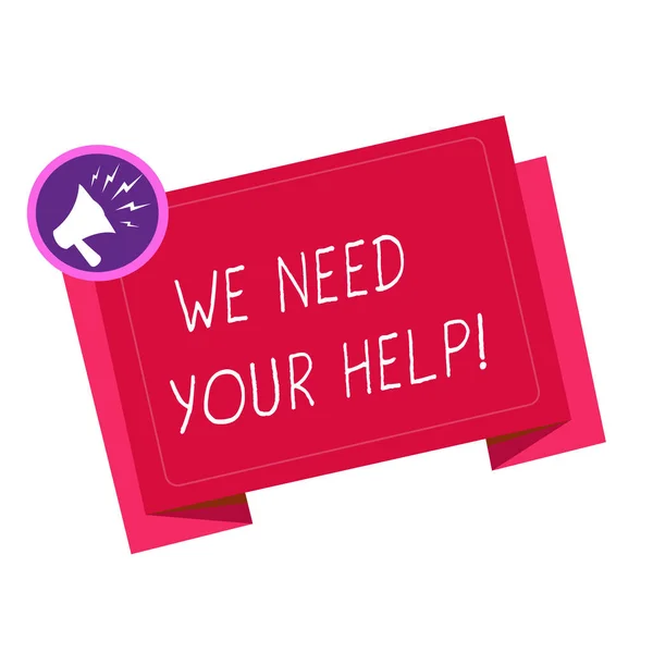 Escrevendo uma nota mostrando que precisamos de sua ajuda. Foto de negócios apresentando Assistência ao Serviço de Apoio Avail Benefit Aid Grant — Fotografia de Stock
