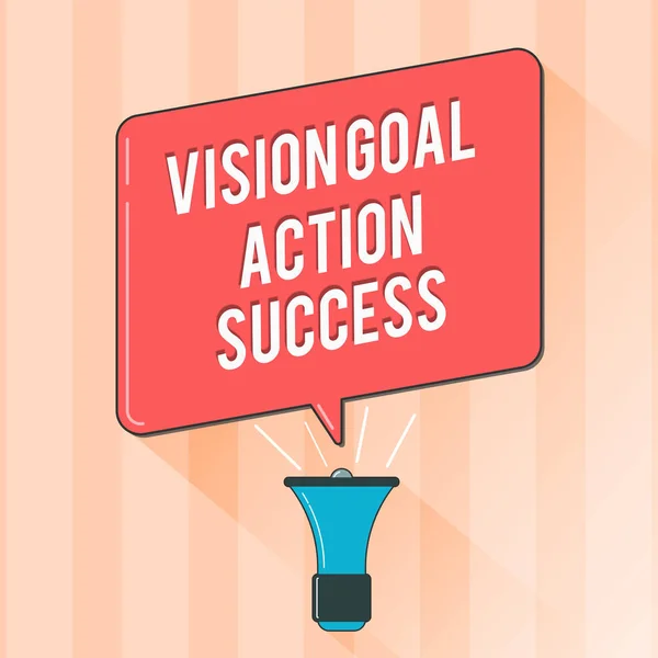 Signo de texto que muestra el éxito de Visión Goal Action. Foto conceptual Proceso de planificación estratégica Actúa tus sueños — Foto de Stock