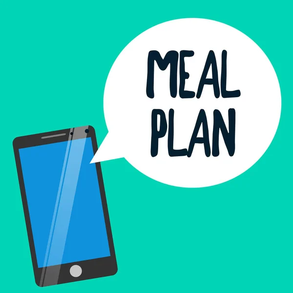 Word tekst intoetsen maaltijd Plan. Businessconcept voor regeling van de regeling wat gaan eten volgende week maand — Stockfoto