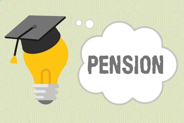 Uwaga: pisanie Wyświetlono Pension. Biznesowe zdjęcie formacie prezentującym przychody seniorów zarobić po emeryturę zapisuje dla starszych lat — Zdjęcie stockowe