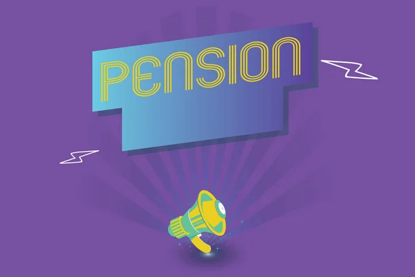 Signo de texto que muestra la pensión. Foto conceptual Ingresos que las personas mayores ganan después de la jubilación Ahorra para los años de edad avanzada — Foto de Stock