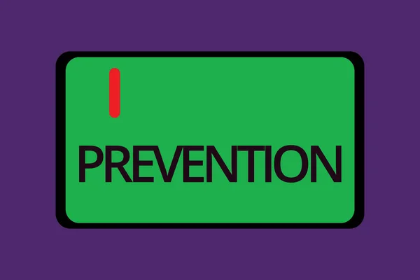 Sinal de texto mostrando Prevenção. Foto conceitual Impedindo que algo aconteça Proteção à Saúde — Fotografia de Stock