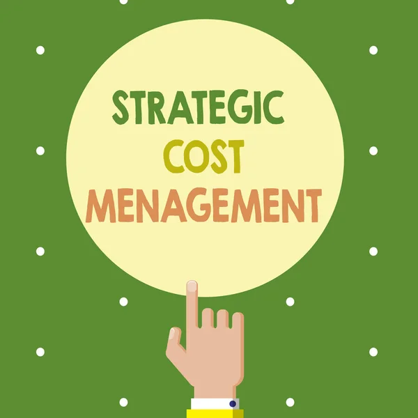 Κείμενο πινακίδα που δείχνει την στρατηγική διαχείριση του κόστους. Εννοιολογική φωτογραφία, συνδυάζοντας τη λήψη αποφάσεων με έξοδα στον προϋπολογισμό — Φωτογραφία Αρχείου