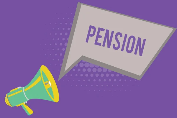 Segno di testo che mostra Pension. Foto concettuale Reddito degli anziani guadagnano dopo il pensionamento Risparmia per gli anziani — Foto Stock