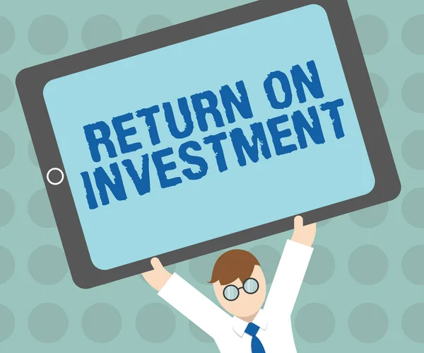 Escritura a mano conceptual que muestra el retorno de la inversión. Ratio entre el beneficio neto y el coste invertido —  Fotos de Stock