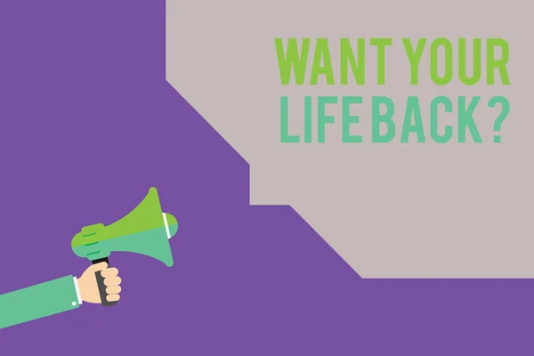 Текстовый знак с вопросом "Хочу вернуть твою жизнь". Концептуальное фото "Пусть наши жизни снова возьмут под контроль наше бытие" — стоковое фото