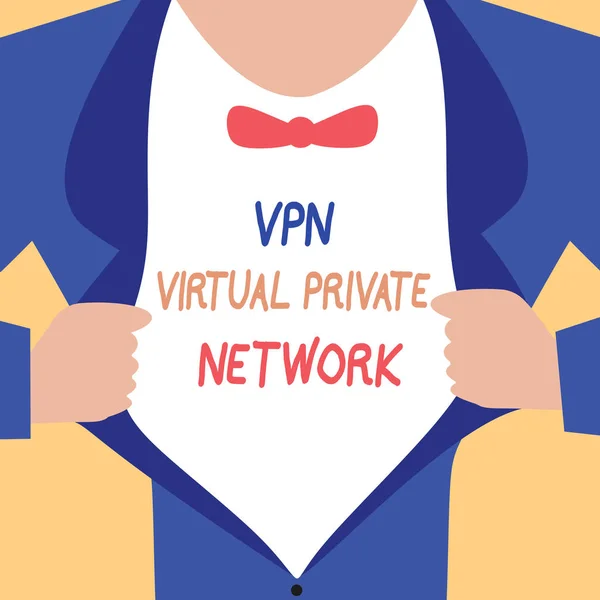 Scrittura di testi a mano Vpn Virtual Private Network. Concetto che significa connessione crittografata sicura su Internet — Foto Stock