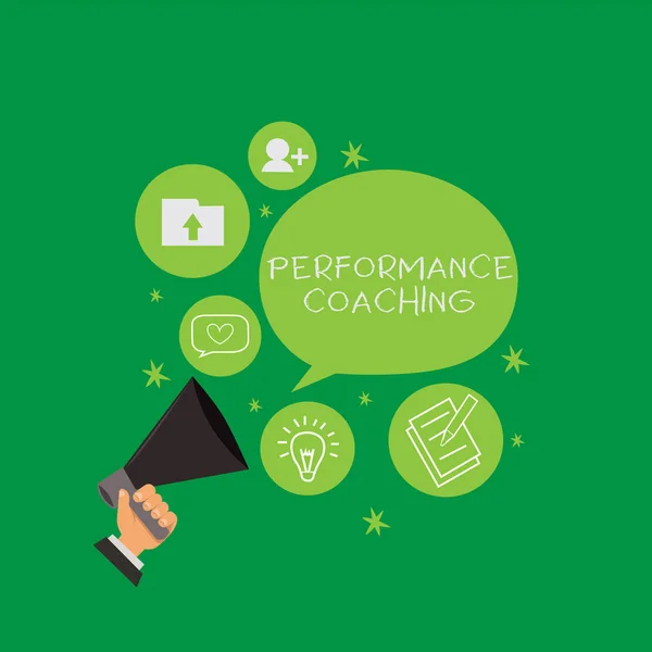 Konceptuální rukopis ukazující Performance Coaching. Obchodní foto text Usnadnit rozvoj poukázat na dobré a špatné — Stock fotografie