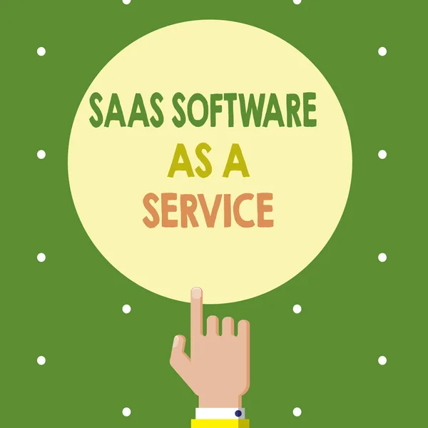 Saas 소프트웨어 서비스로 A를 보여주는 텍스트 기호. 개념 사진 클라우드를 사용 하 여 인터넷을 통해 응용 프로그램을 기반으로 — 스톡 사진