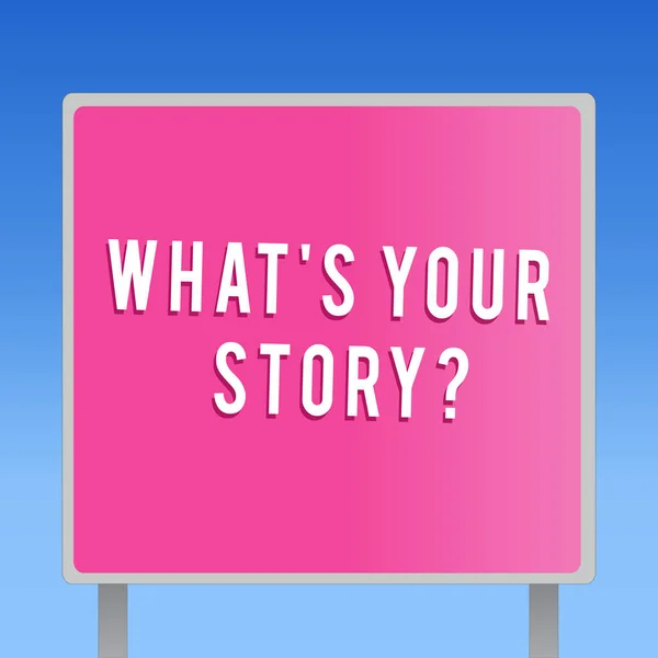 Tekst teken weergegeven: wat is uw verhaal gaat. Conceptuele foto hebben betrekking op iets over Yourselfany Updates — Stockfoto