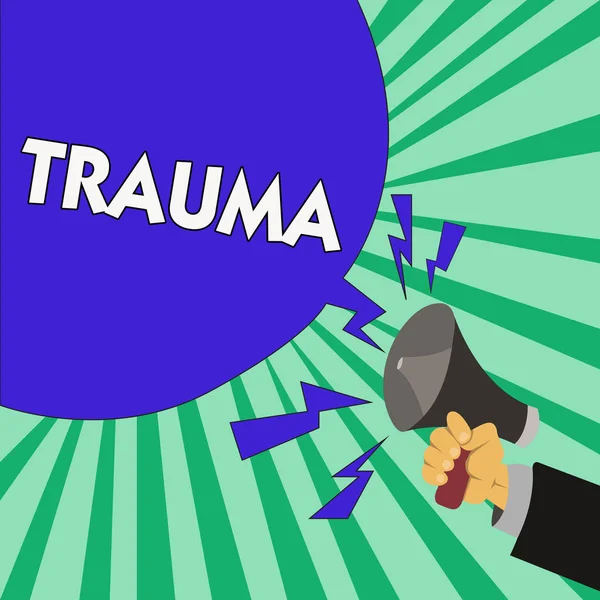 Signo de texto que muestra Trauma. Foto conceptual Experiencia profundamente angustiosa o perturbadora Lesión física — Foto de Stock