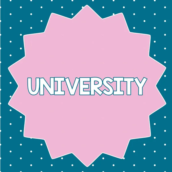 Κείμενο πινακίδα που δείχνει το Πανεπιστήμιο. Εννοιολογική φωτογραφία υψηλού επιπέδου εκπαιδευτικό ίδρυμα οι μαθητές μελετούν για βαθμούς — Φωτογραφία Αρχείου