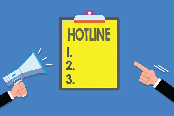 Signo de texto que muestra Hotline. Foto conceptual Línea telefónica directa configurada para emergencias específicas — Foto de Stock