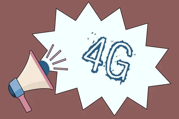 手写文本4g。概念意义移动通信标准无线互联网接入以更高的速度 — 图库照片