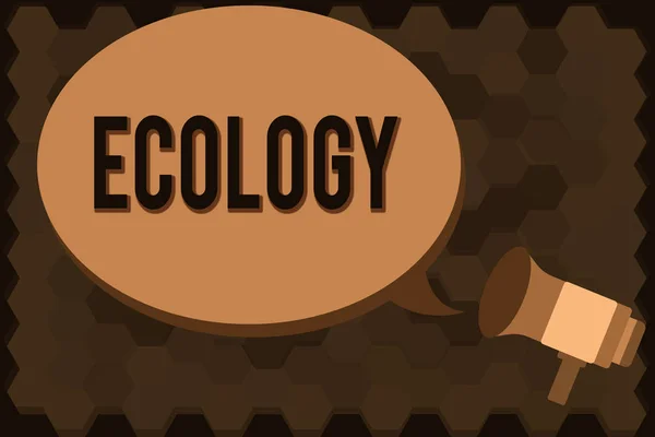 Handschrift tekst Ecologie. Concept betekenis Tak van de wetenschap relatie organismen milieu Wetenschappelijk onderzoek — Stockfoto