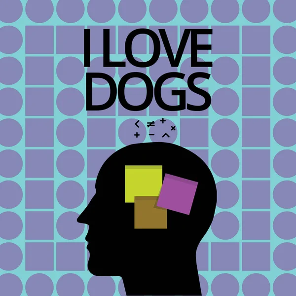 Fogalmi kézi írás, bemutatás, I Love Dogs. Üzleti fénykép szöveg van jó érzések felé, mint a háziállatok állatok szemfogak — Stock Fotó