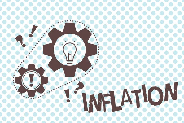 Uwaga: pisanie Wyświetlono inflacji. Biznesowe zdjęcie prezentujący ogólne wzrost cen i spadek zakupów wartości pieniądza — Zdjęcie stockowe
