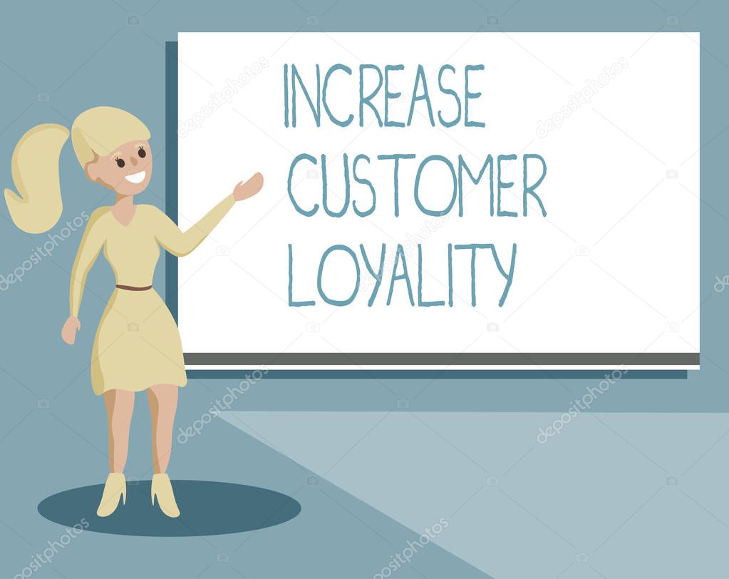 Writing note showing Increase Customer Loyalty. Business photo showcasing Consistently buy certain item in a particular shop