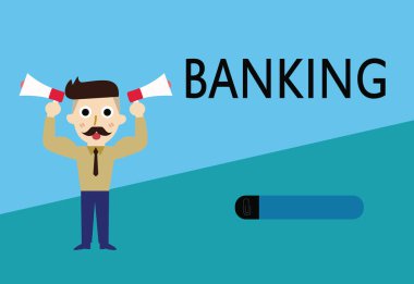 Metin yazma Word bankacılık. İş kavramı iş için yürütülen veya Finans banka tarafından sunulan hizmetler ile ilgili