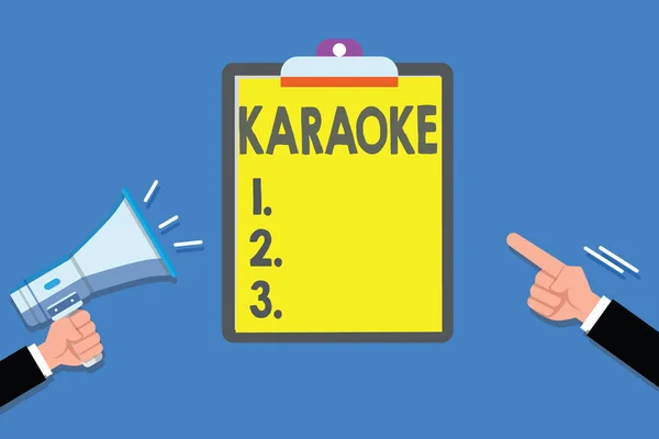 Szöveg jel mutatja a Karaoke. Fogalmi fotó Entertainment énekel mentén hangszeres zene játszott egy gép — Stock Fotó