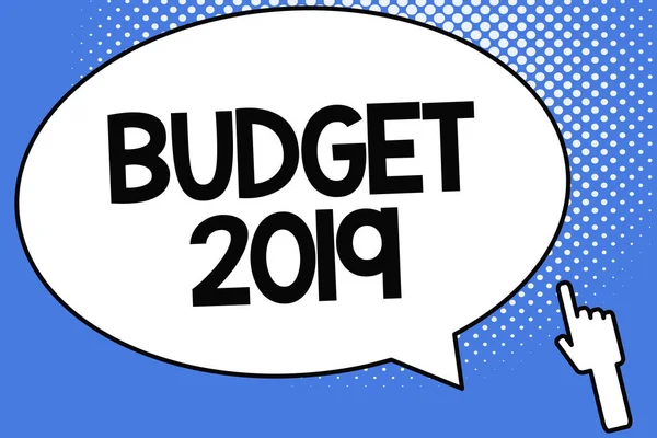 Escritura a mano conceptual que muestra el Presupuesto 2019. Foto comercial que muestra la estimación del año nuevo de los ingresos y gastos Plan financiero — Foto de Stock