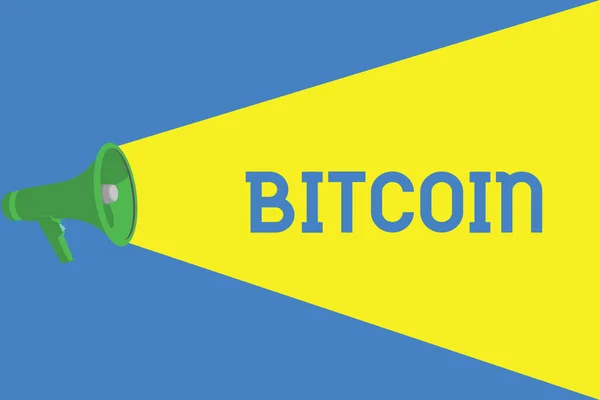 Palavra escrita texto Bitcoin. Conceito de negócio para criptomoeda Blockchain Moeda digital Token negociável — Fotografia de Stock