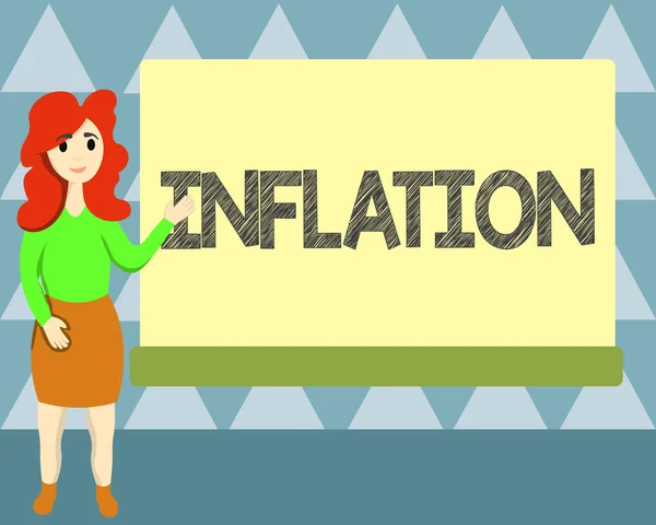 Tekst pisma ręcznego pisania inflacji. Znaczenie pojęcia ogólne wzrost cen i spadek zakupów wartości pieniądza — Zdjęcie stockowe