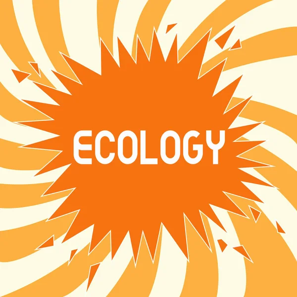 Znak tekstowy pokazujący ekologię. Conceptual photo Branch of science relation organisms environment Badania naukowe — Zdjęcie stockowe