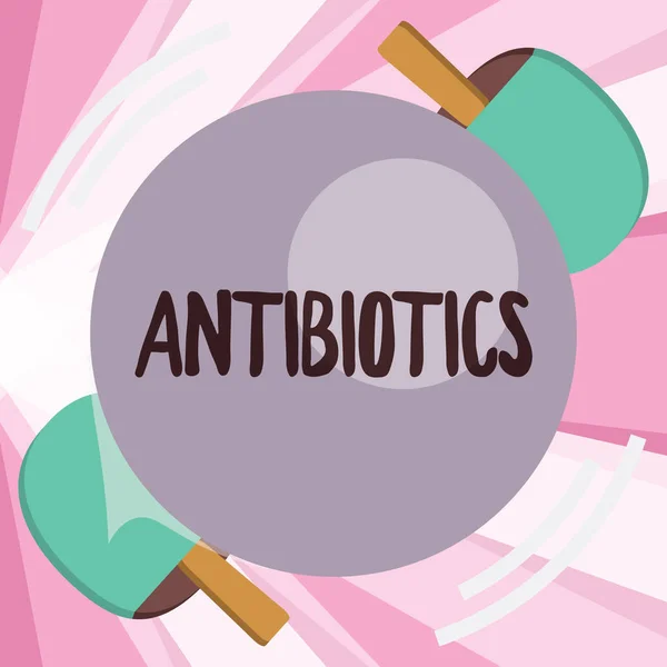 개념적 손을 쓰는 항생제를 보여주는입니다. 세균 감염의 치료 및 예방에 사용 하는 약물을 보여주는 비즈니스 사진 — 스톡 사진