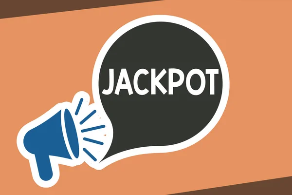 Schrijven van notitie weergegeven: Jackpot. Zakelijke foto presentatie van de grote geldprijs in spel loterij grote award Gambling gerelateerde — Stockfoto