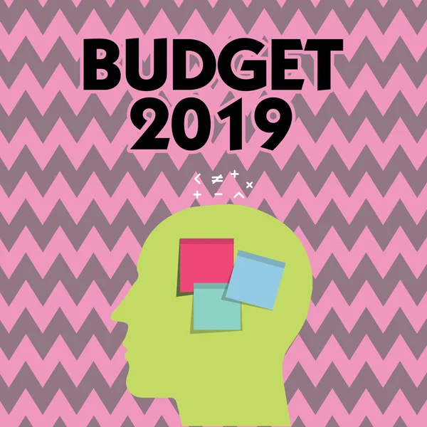 Κείμενο πινακίδα που δείχνει τον προϋπολογισμό 2019. Εννοιολογική φωτογραφία νέο έτος εκτίμηση των εισοδημάτων και των δαπανών σχεδίου χρηματοπιστωτικές — Φωτογραφία Αρχείου