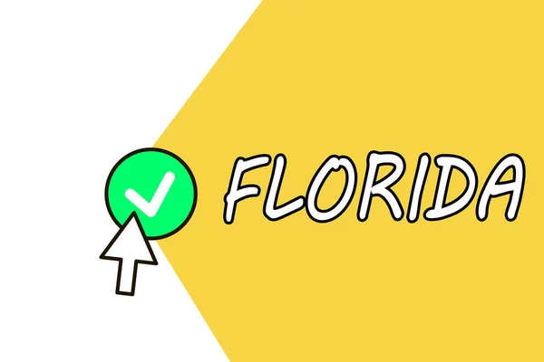 Scrittura concettuale mano che mostra Florida. Business photo text Stato nella regione sudorientale degli Stati Uniti Sunny place Spiagge — Foto Stock
