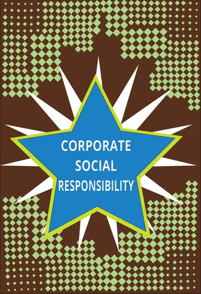 기업의 사회적 책임을 보여주는 작성 하는 개념적 손. 비즈니스 사진 텍스트 내부 기업 정책 및 윤리 전략 — 스톡 사진
