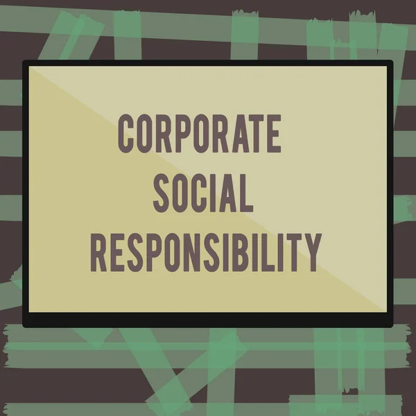 Writing Obs visar företagens sociala ansvar. Företag foto skylta inre företagspolicy och etik strategi — Stockfoto