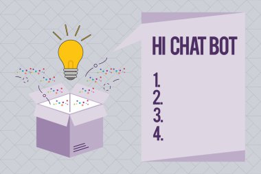 Hi Chat Bot gösterilen metin işareti. Kavramsal fotoğraf gönderilmiş bir iletiyi cevap vermeyen robot makine için tebrik