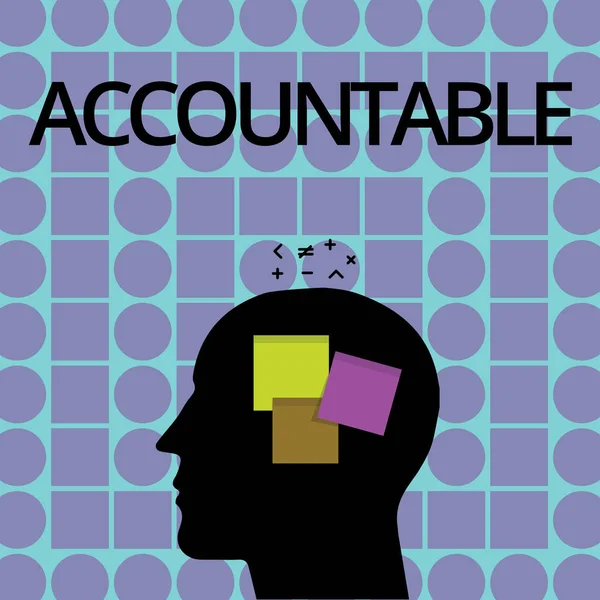 Conceptual hand writing showing Accountable. Business photo text Required or expected to justify actions or decisions Responsible — Stock Photo, Image