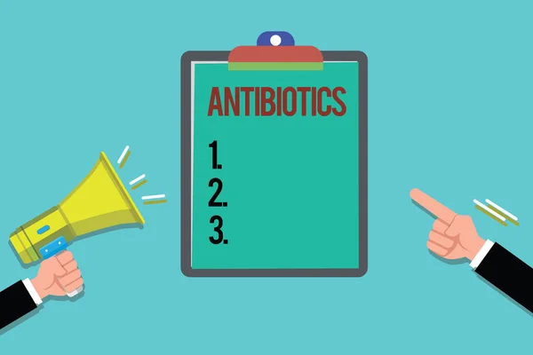 Parola scrittura testo antibiotici. Business concept per il farmaco utilizzato nel trattamento e nella prevenzione delle infezioni batteriche — Foto Stock