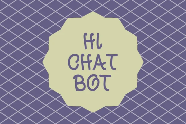 Schrijven van notitie weergegeven: Hi Chat Bot. Zakelijke foto presentatie van begroeting aan robot machine die op een verzonden bericht antwoorden — Stockfoto