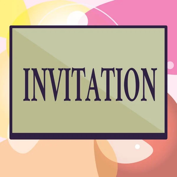 Conceptual hand writing showing Invitation. Business photo text Written or verbal request someone to go somewhere or do something — Stock Photo, Image