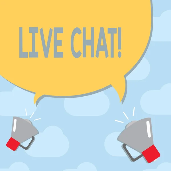Κείμενο πινακίδα που δείχνει Live Chat. Εννοιολογική φωτογραφία συνομιλία σχετικά με το Διαδίκτυο πολυμέσων κινητής επικοινωνίας — Φωτογραφία Αρχείου