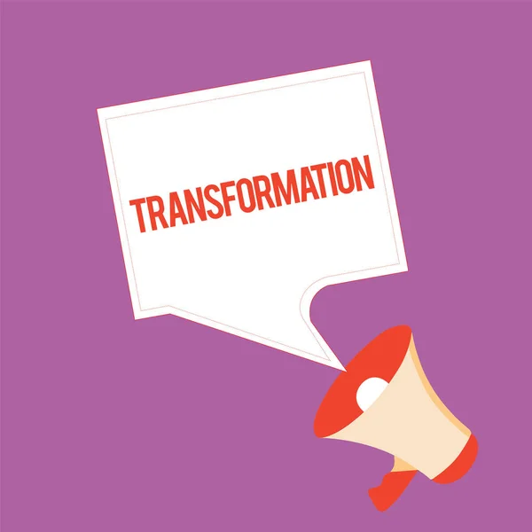 Tekst teken weergegeven: transformatie. Conceptuele foto een duidelijke verandering in vorm neemt in verschillende mate van succes — Stockfoto