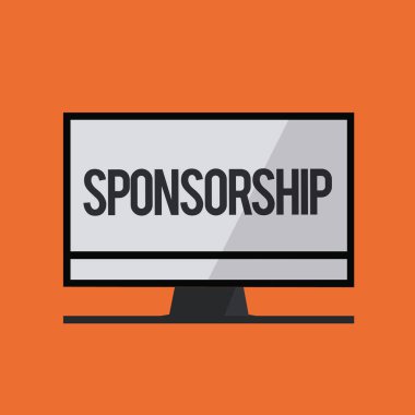 Word metin yazma sponsorluk. Pozisyon bir sponsor olmak için iş kavramı etkinlik için mali destek vermek